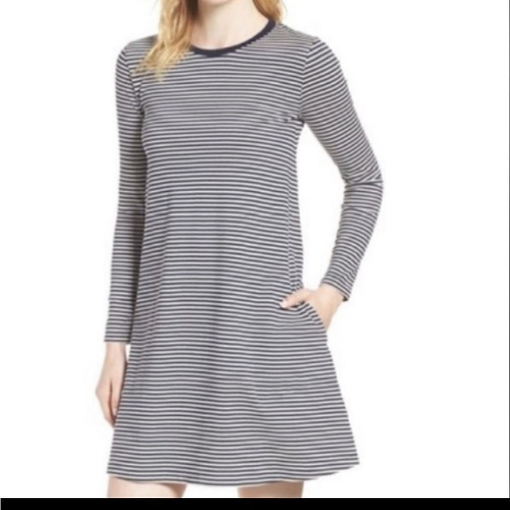 J‎ Crew Dress Blue White Stripes Pockets Size X-Small